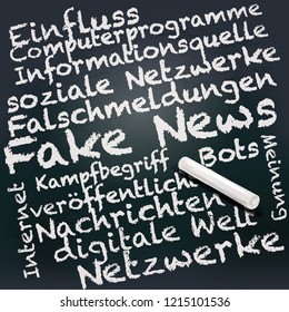 Blackboard and chalk with fake news  Letters With Falschmeldungen Means fake News 