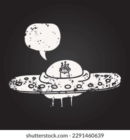 blackboard chalk freehand drawn speech bubble cartoon flying saucer