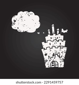 blackboard chalk freehand drawn thought bubble cartoon castle