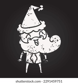 tiza de pizarra Dibujo de mano de un hombre feliz con barba usando sombrero santa