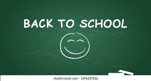 blackboard with chalk and happy face with text back to school vector illustration EPS10