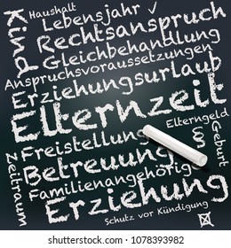 Blackboard and chalk with parental leave for the children, Letters With Elternzeit Means parental leave  