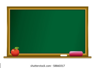 blackboard with chalk and red apple