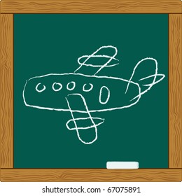 blackboard with chalk scribbles draw of flying airplane