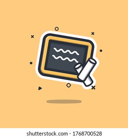 Pizarra con Ilustración de vectores de tiza. Licencia de educación. Estilo de caricatura plana adecuado para todos los campos, pancarta, volante, pegatina, papel de escritorio, conjunto de estatuas, icono, símbolo, teoría, signo