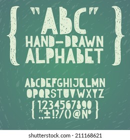 Blackboard chalkboard Chalk hand draw doodle abc, alphabet grunge scratch type font vector illustration.