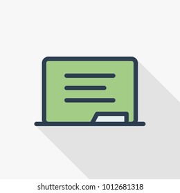 Blackboard, chalkboard thin line flat color icon. Linear vector illustration. Pictogram isolated on white background. Colorful long shadow design.