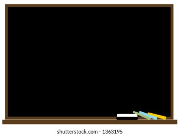 Blackboard with chalks and eraser - vector