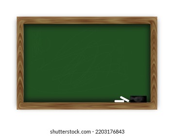 Pizarra con tiza y un borrador. Ilustración vectorial. 