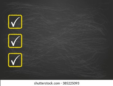 Blackboard Checklist With 3 Ticks. Eps 10 Vector File.