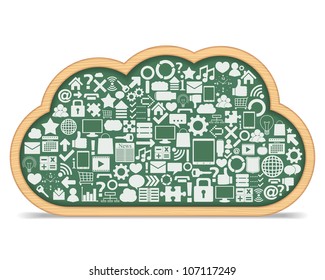 Blackboard cloud with different icons, cloud computing concept, vector eps10 illustration