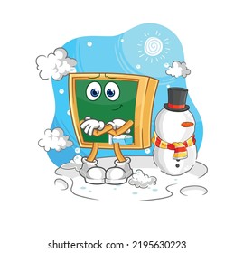 the blackboard in cold winter character. cartoon mascot vector