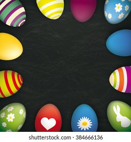 Blackboard with colored easter eggs. Eps 10 vector file.