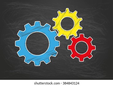 Blackboard with colored gears. Eps 10 vector file.