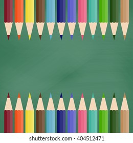 Blackboard with colored pencils. Vector illustration