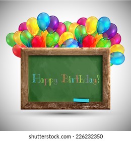 Blackboard with colorful balloons, vector