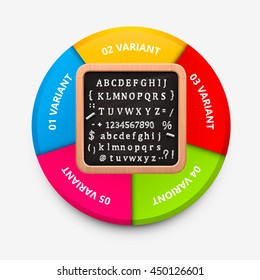 Blackboard colorful circle infographics. Blackboard icon 3d with font. Vector infographic illustration