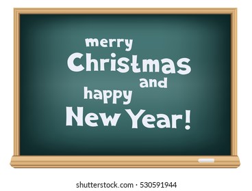 The blackboard congratulations Merry Christmas and Happy New Year on white background