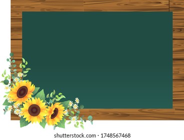 Blackboard decorated with sunflowers and various plants
Frame of