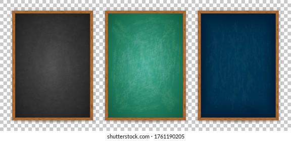 Blackboard for design menu cafe, restaurant, canteen. Realistic blank black chalkboard in wooden frame for pizza, drink, coffee, meal, beer, burger. Empty board isolated on whit background. Vector