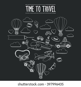 Blackboard doodle elements about travel Hand drawn images