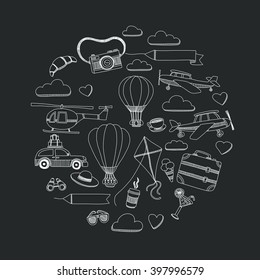 Blackboard doodle elements about travel Hand drawn images