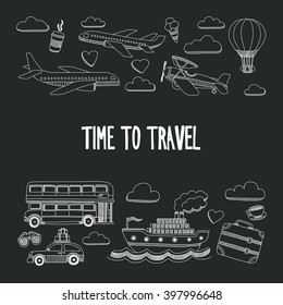 Blackboard doodle elements about travel Hand drawn images