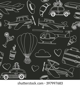 Blackboard doodle elements about travel Hand drawn images