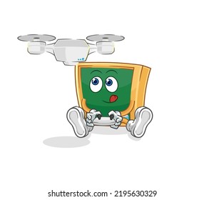 the blackboard with drone character. cartoon mascot vector