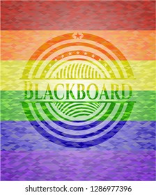 Blackboard emblem on mosaic background with the colors of the LGBT flag