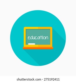 blackboard flat icon with long shadow on blue circle background , educational concepts , vector illustration 