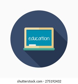 blackboard flat icon with long shadow on blue circle background , educational concepts , vector illustration , eps10