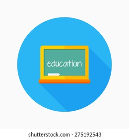 blackboard flat icon with long shadow on blue circle background , educational concepts , vector illustration