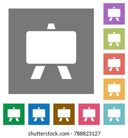 Blackboard flat icons on simple color square backgrounds