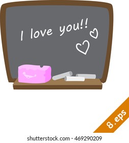 blackboard in flat style. Vector illustration. School concept. Text "I Love you"
