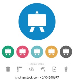 Blackboard flat white icons on round color backgrounds. 6 bonus icons included.