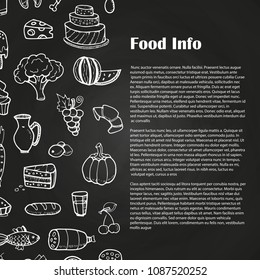 Blackboard food poster with hand drawn popular products and dishes. Vector illustration