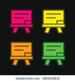 Blackboard four color glowing neon vector icon