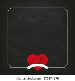 Blackboard with frame, red heart and ribbon. Eps 10 vector file.