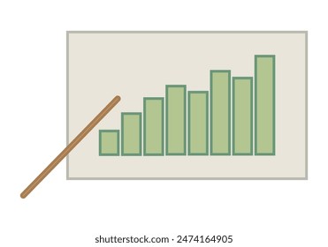 Blackboard with green growing graph and pointing stick