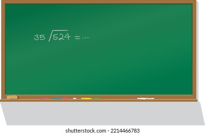 Blackboard in Green, School Board, Learning Equipment in Classroom. Vector illustration
