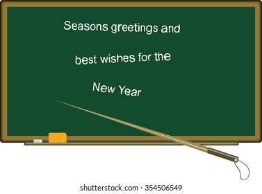 blackboard is green.accessories sponge and a pointer.