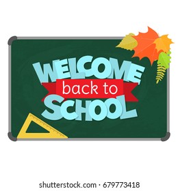 Blackboard with greeting, First of September, Back to school. Vector