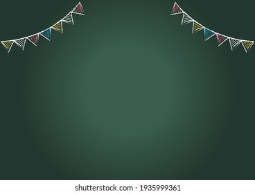 Blackboard and hand-painted chalk touch triangle flag background. Illustration, party flag