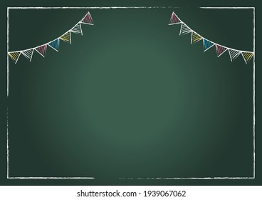 Blackboard and hand-painted chalk touch triangle flag background. Illustration, party flag