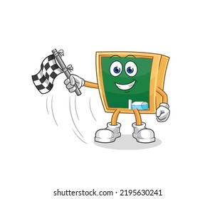 the blackboard hold finish flag. cartoon mascot vector