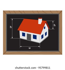 blackboard with home and sizes of the sides. vector illustration
