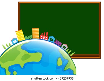 Blackboard and houses around the world illustration