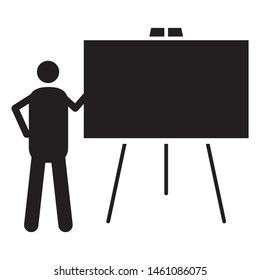 Blackboard icon design. Blackboard and teacher icon design. The teacher gives an explanation to the student. Vector illustration.