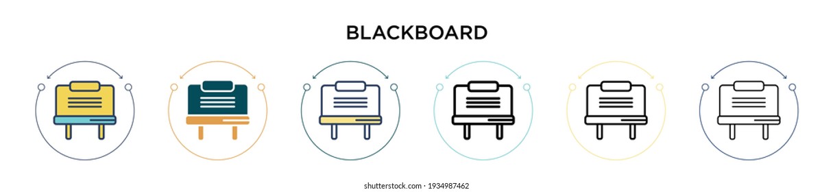 Blackboard icon in filled, thin line, outline and stroke style. Vector illustration of two colored and black blackboard vector icons designs can be used for mobile, ui, web